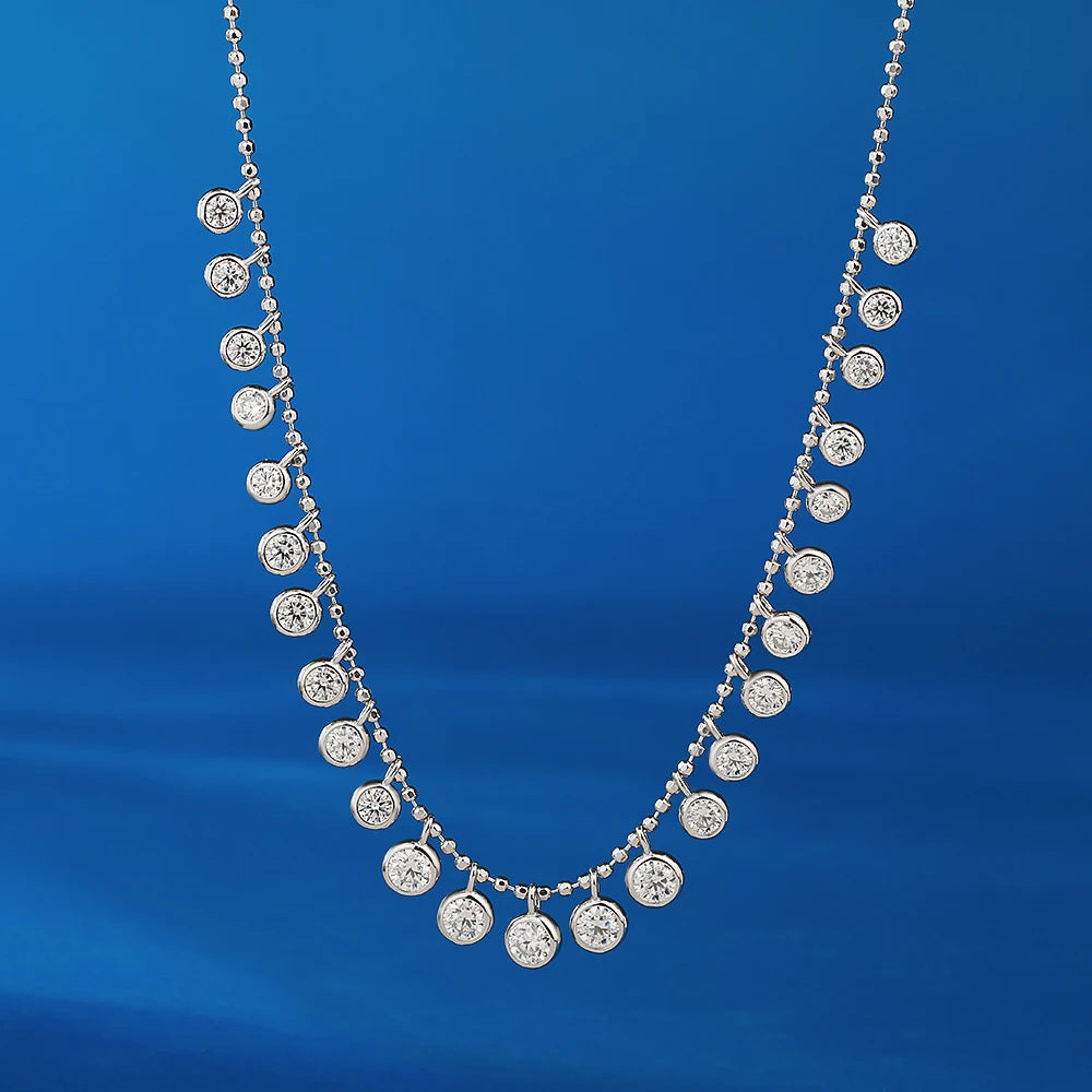 Bezel Set 4.5cttw Full Moissanite Gradient Necklace for Women Sparkling Round Bubble Diamond Neck Chain S925 Silver Jewelry Gift