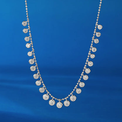 Bezel Set 4.5cttw Full Moissanite Gradient Necklace for Women Sparkling Round Bubble Diamond Neck Chain S925 Silver Jewelry Gift