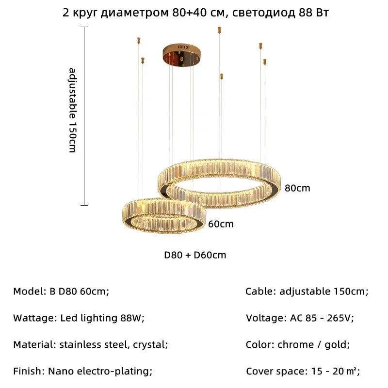 Modern Luxury Led Dimmable Pendant Lights Lustre Living Room Chandelier Lamp Fixtures Foyer Shiny Steel  Luminarias Light