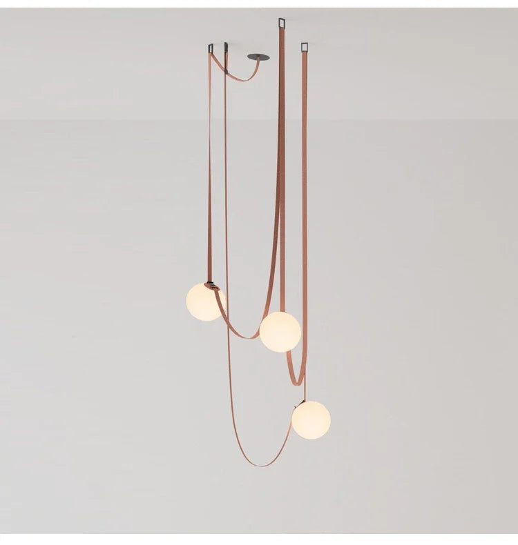 Nordic Leather Chandelier Italian Leather Belt Duplex Staircase Living Room Hotel Restaurant Decoration LED Lamps Pendant Lights