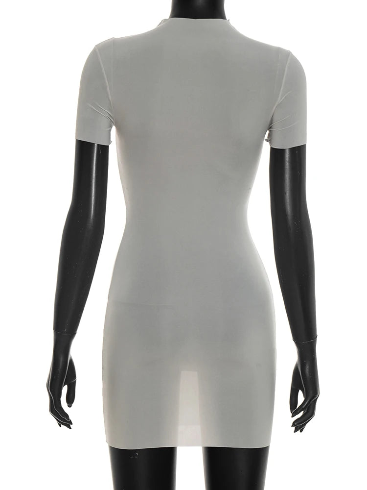 Weird Puss Wild See Through Dress Women Hottie Fashion Short Sleeve Stretch Skinny Coquette Midnight Street Party Club Bodycon