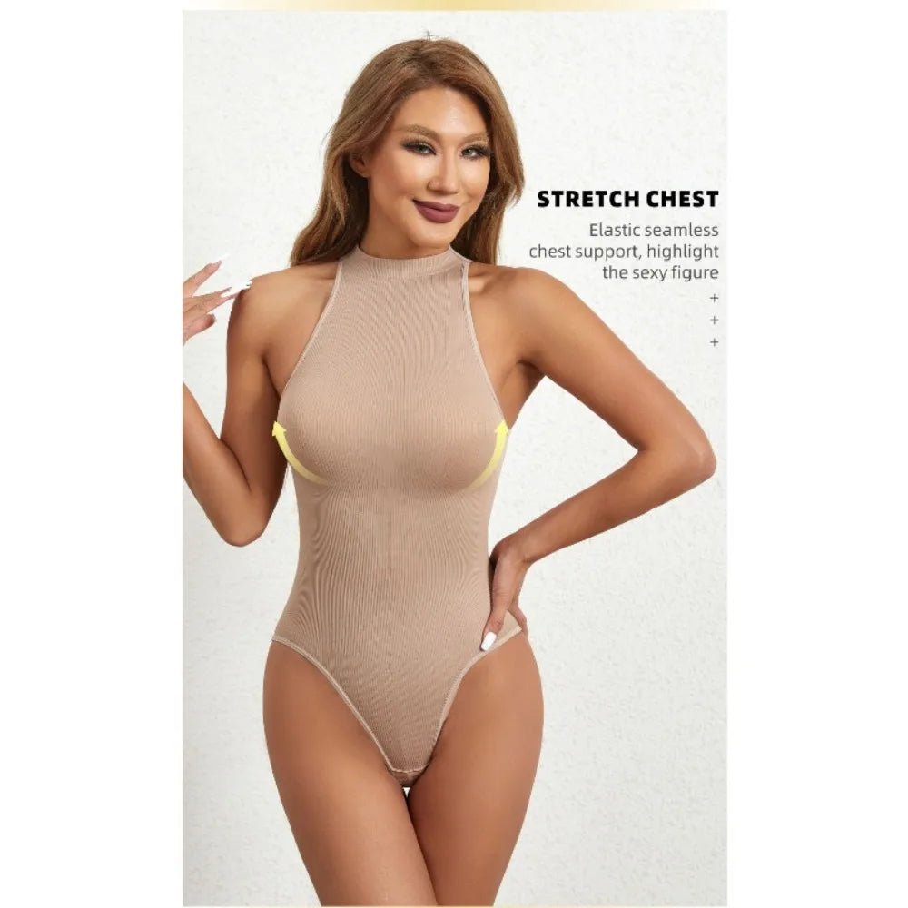 Women's SleevelessOuterwear withA Bottom Layer and Buckle for BodyShaping and Abdominal Compression One-piece T-shaped Shapewear