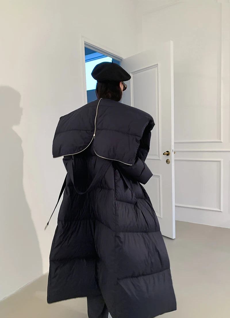 High end Ultra long White goose down Jacket For women Winter 2025 New Fashion Down Coat Female Thicken Parka Overcoat with belt
