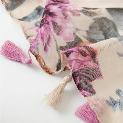 Fashion Printing Flower Tassel Shawl Cotton Viscose Scarf Women Beach Sunscreen Shawl Muslim Hijab Wrap Headscarf 180*90cm