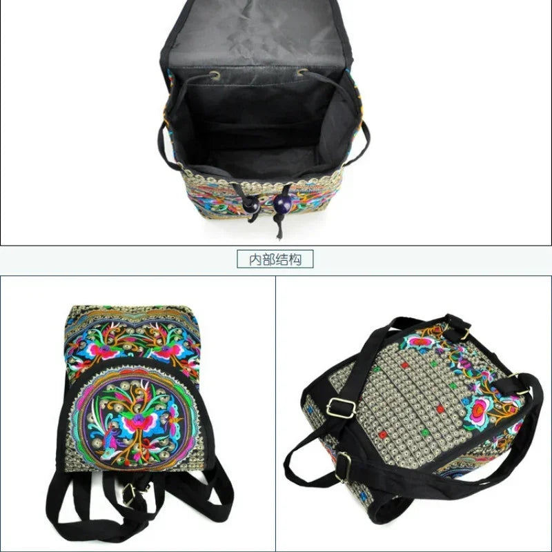 New National Embroidery Women Shopping Cover Backpacks!Nice Floral Embroidered Lady Bohemian Backrack Top-sale Canvas Backpack