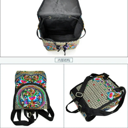New National Embroidery Women Shopping Cover Backpacks!Nice Floral Embroidered Lady Bohemian Backrack Top-sale Canvas Backpack