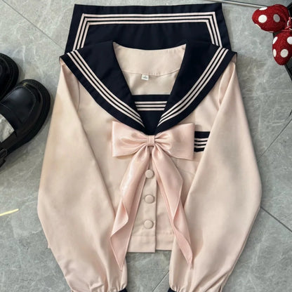 Japanese Sailor Suit Black/White/Red/Pink Korean College Sailor Fuku Short Sleeve High School Girls Students Jk Uniforms Seifuku