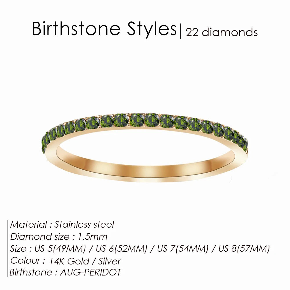 EMANCO Rhinestone Birthstone Stainless Steel Ring Luxury Jewelry Gift 12 Zodiac Sparkling Rings for Women Wholesale US5/6/7/8