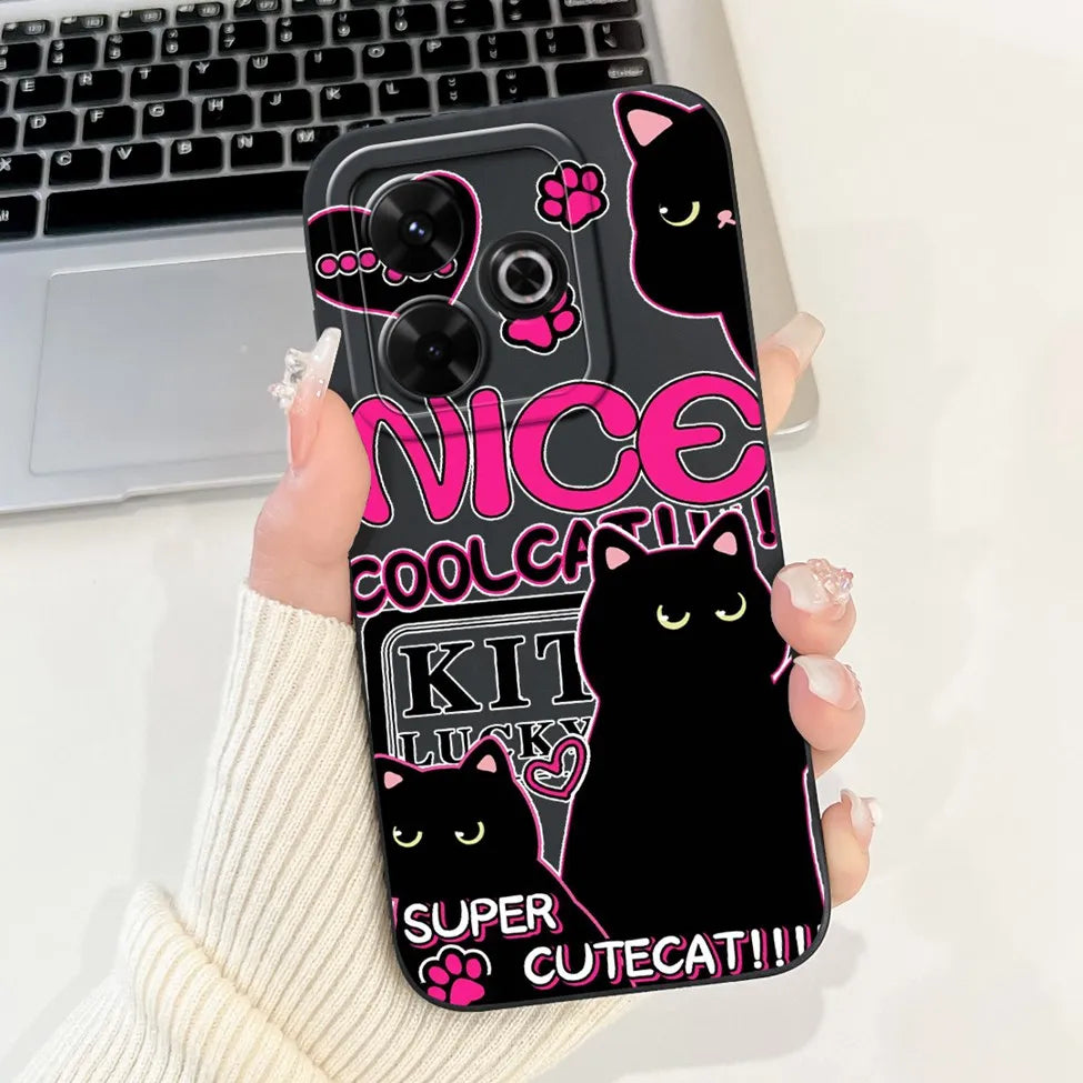 Casing For Redmi 13 Case 13 5G Cute Cat Fashion Luxury Flowers Silicone Shockproof Back Cover For Redmi 13 5G Phone Case Bumper
