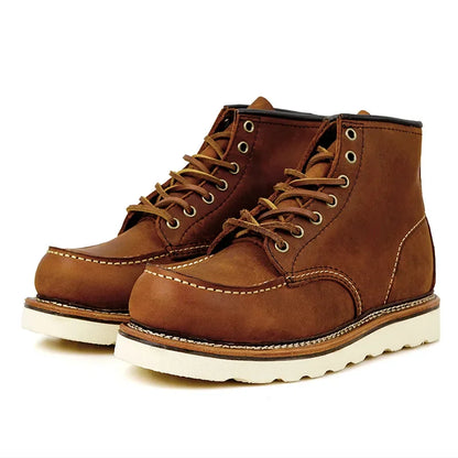 New Winter Vintage Men Casual Cow Leather Shoes Handmade Goodyear-Welted Dress Ankle Boots Motorcycle Boots