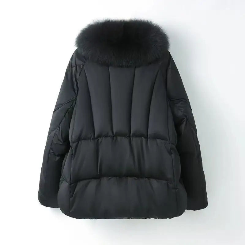 White Duck Down Coat Women Faux Fox Fur Collar Loose Thicken Parkas Warm Outwear 2026 Winter New Fashion Female Jacket