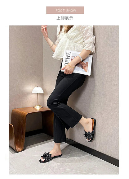 Luxury Floral Petal Flat Sandals Women 2025 Casual Slides Open Toe Sandalias Mujer Flipflops Home Slippers Femme Pantuflas Shoes