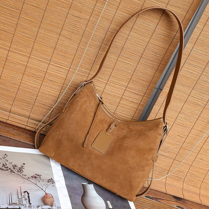 Winter Women's Natural Suede Leather Classic Underarm Bag Female Soft Cowhide Durable Handbags Ladies Luxury Designer Bags