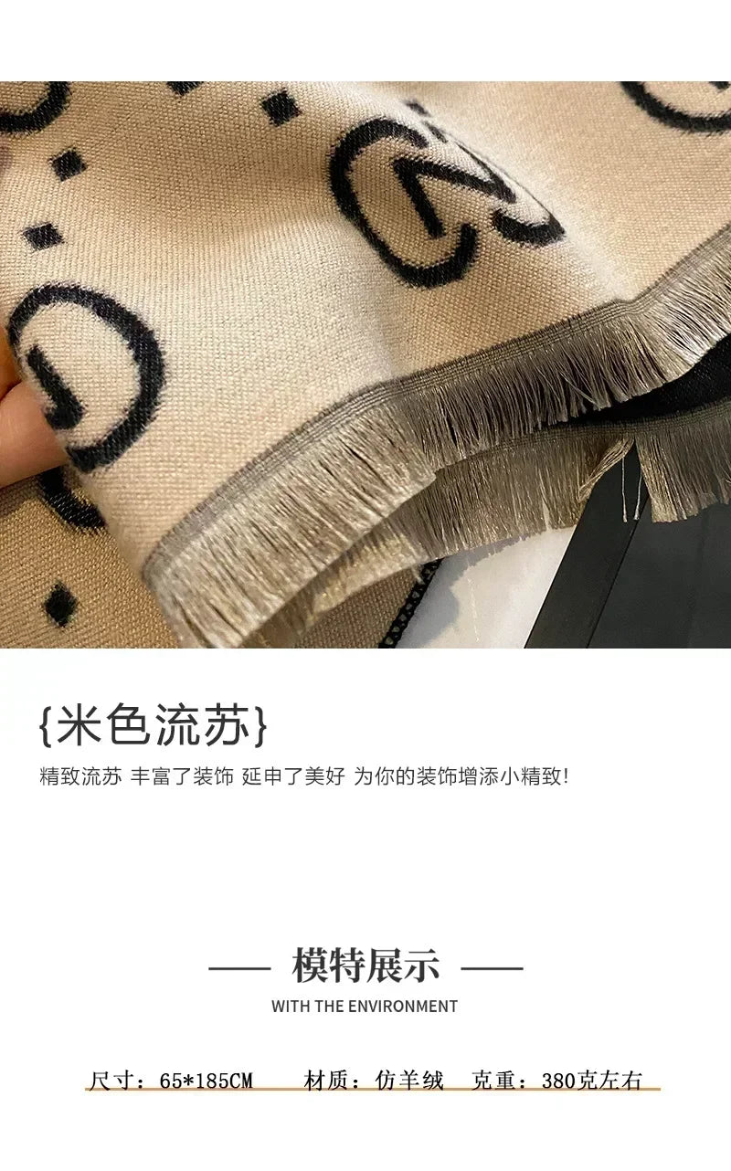 Scarf Women Luxury Designer Cashmere Pashmina Shawl Scarves Warm Winter Blanket Large Wrap Stoles Bufanda Ladies Stripe Wraps