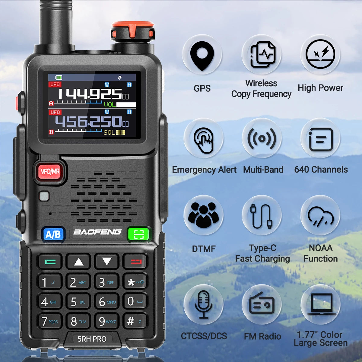 Baofeng UV-5RH PRO GPS Walkie Talkie Multi Band Wireless Copy Frequency Type-C Charger Upgrade UV-5R UV 17 Pro Gps Ham Radio