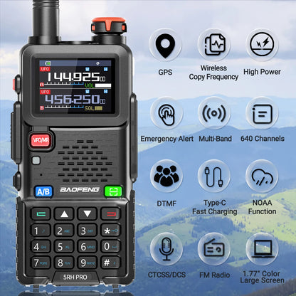 Baofeng UV-5RH PRO GPS Walkie Talkie Multi Band Wireless Copy Frequency Type-C Charger Upgrade UV-5R UV 17 Pro Gps Ham Radio