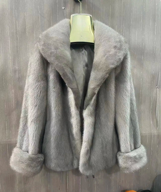Ladies' real mink fur coat, collar mink fur leather jacket, winter warmth and fashion