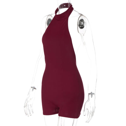 Hugcitar Women'S Fashion Ribbed Sleeveless Solid Backless Button Sexy Bodycon Playsuit Summer Romper Streetwear Holiday Club