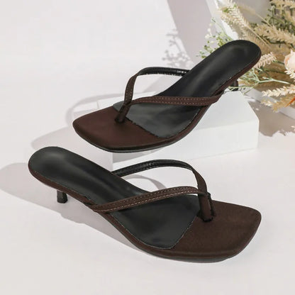 Square Clip Toe High Heel Women Slippers Fashion Party Dress Slide 2026 Summer Outdoor Daily Walking Ladies Flip Flop Shoes