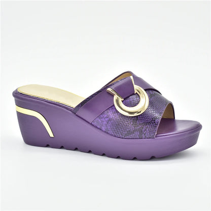 Latest Design African Party Shoes Decorated with Metal Wedding Shoes for Women Bride Wedges Shoes for Women Luxury Shoes