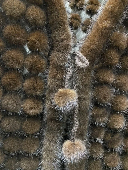 Ms.MinShu Autumn Waistcoat Natural Mink Fur Balls Gilet Sleeveless Hand Made Real Mink Fur Vest