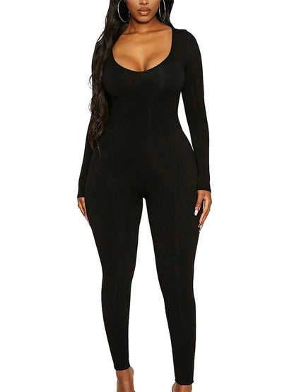 Spring and Summer New Women's Jumpsuit Long Sleeve Solid Color Skinny Jumpsuit Fashion Sports Fitness Jumpsuit Pullover