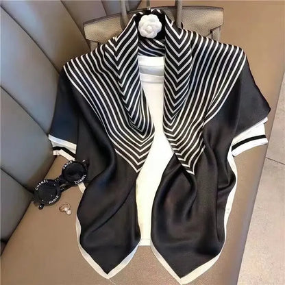 Fashion 90×90CM Geometric Stripe Printed Square Silk Scarf Bandana Women's Neckerchief Hijab Daily Wear Fall Decoration Shawl