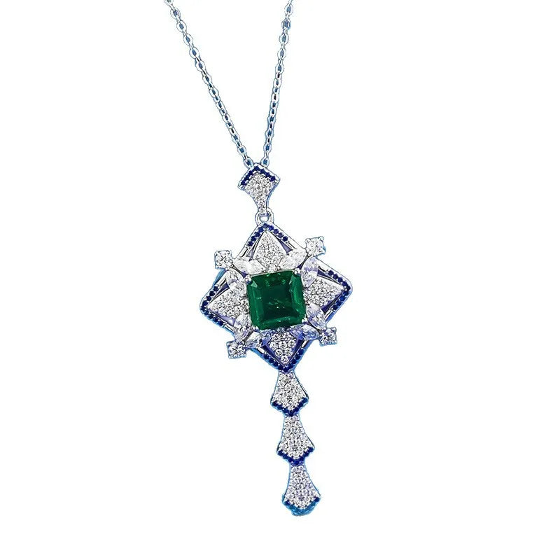 New Luxury 18K Solid Platinum PT950 certifid10*10mm spliced   green necklace women's clavicle chain retro style pendant