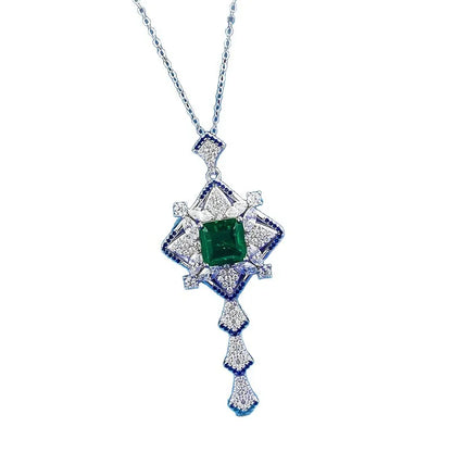 New Luxury 18K Solid Platinum PT950 certifid10*10mm spliced   green necklace women's clavicle chain retro style pendant