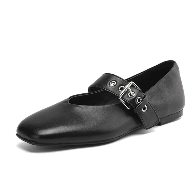 DIMANYU Flat Shoes Women’s 2026 New Buckle Mary Jane Female Shoes Genuine Leather Large Size Ballet Women Loafers