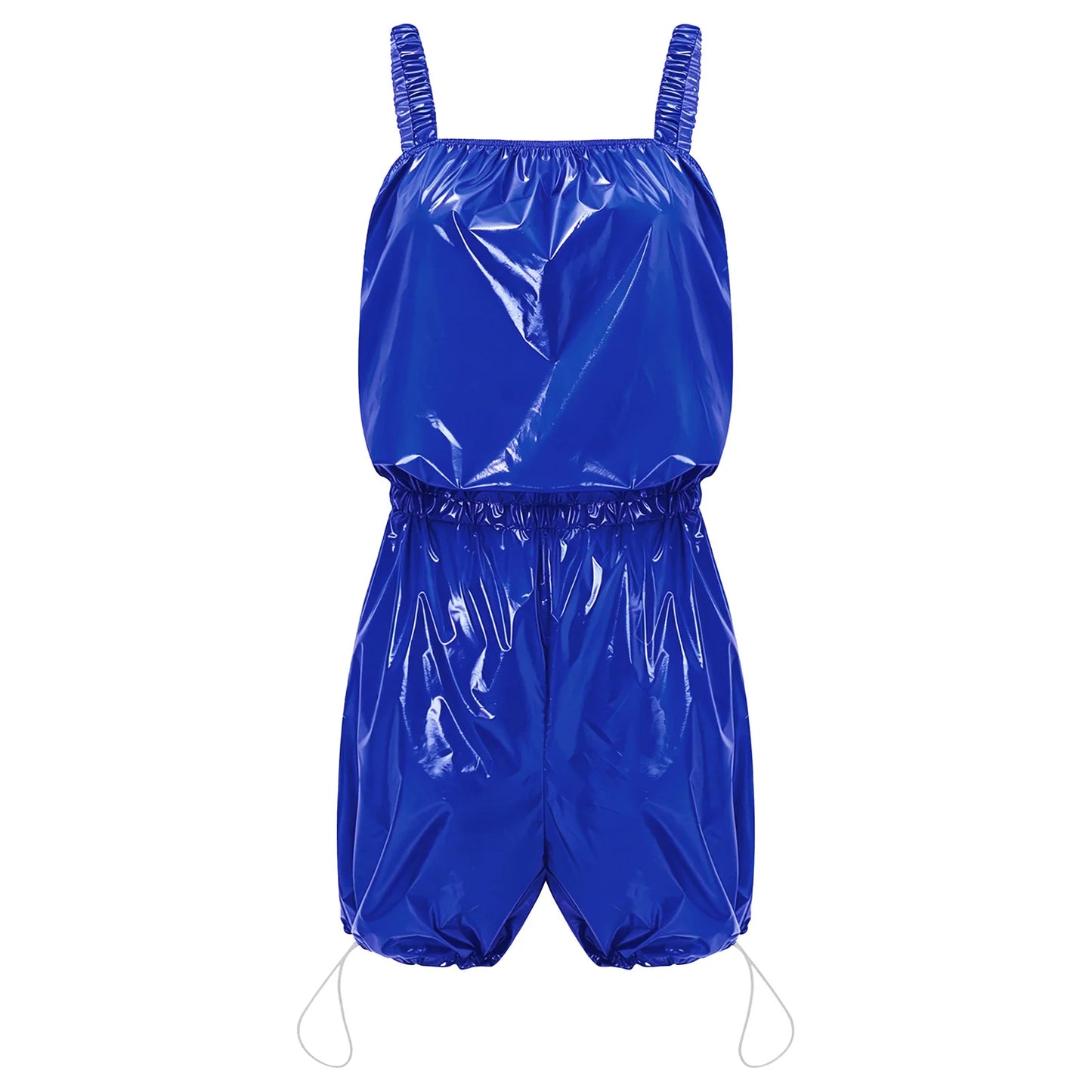 Womens Glossy Waterproof Diaper Cover Sling Bodysuit Waistband Drawstring Legs One-piece Cami Rompers Adaptive Short Jumpsuit