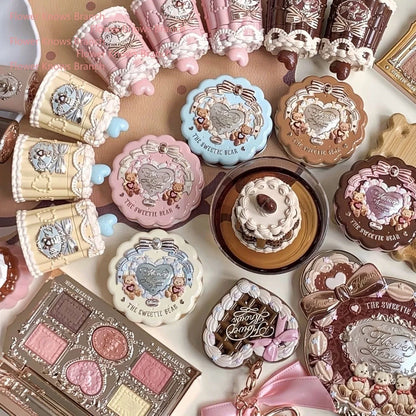 Flowerknows THE SWEETIE BEAR COLLECTION Makeup Gift Set All In Concealer Palette Blush Setting Powder Lip Jelly Gift Box Mirror