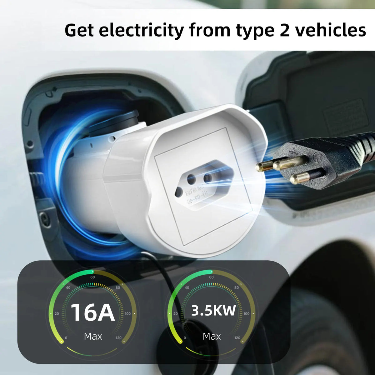 EVqiaoyi Type2 V2L Discharger with Power-Off Button 16A MG BYD Vehicle-to-Load Plug for Brazilian New Energy Vehicles
