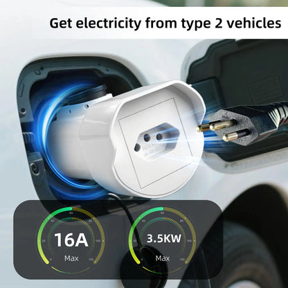 EVqiaoyi Type2 V2L Discharger with Power-Off Button 16A MG BYD Vehicle-to-Load Plug for Brazilian New Energy Vehicles