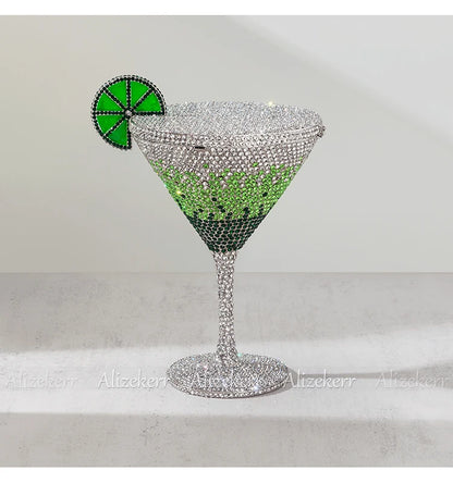 Alizekerr Cocktail Glass Shaped Rhinestone Evening Bags Luxury Designer Gorgeous Crystal Metal Purses And Handbags Wedding Party