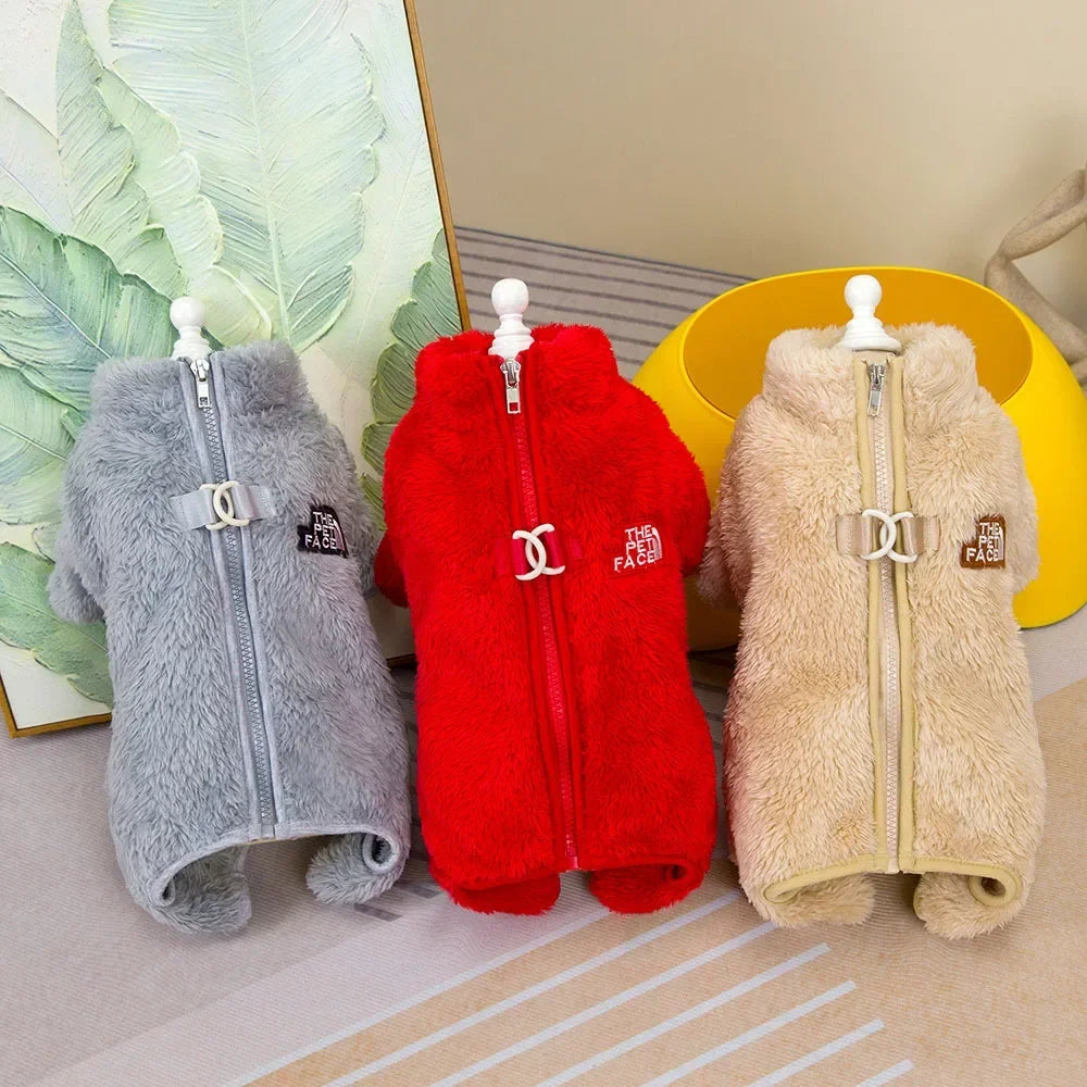 Winter Warm Pet Jumpsuit for Small Dogs Cats Clothes Sport Dog Hoodies Overalls Coat Yorkshire Bulldog Puppy Onesies with Zipper