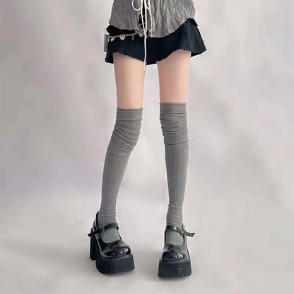 1pair Boot Socks Autumn/Winter Solid Color Thigh High Lace Cute Lolita Warm Stockings Sexy Black White Long Leg Socks for Women