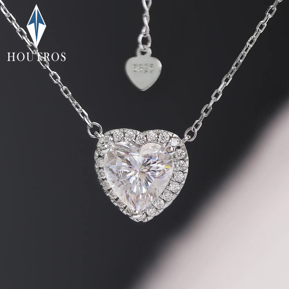 1-4 Carat Heart Cut Moissanite Halo Pendant Necklace for Women 925 Sterling Silver Love Necklace Anniversary Gift Fine Jewelry