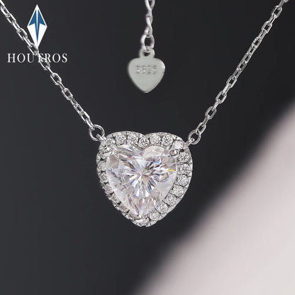 1-4 Carat Heart Cut Moissanite Halo Pendant Necklace for Women 925 Sterling Silver Love Necklace Anniversary Gift Fine Jewelry