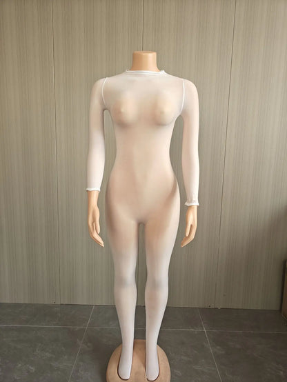 Kliou Sexy See Through Jumpsuits Woman o-Neck Full Sleeve Skinny Peach Buttocks Hot Girls Midnight Fashion Club Party Overalls