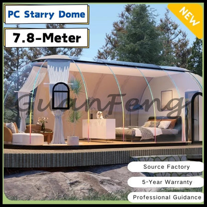 7.8M Luxury Transparent PC Starry Geodesic Dome Tent, Round Clear Igloo Cabin For Resort Hotel Catering And Celebration Events