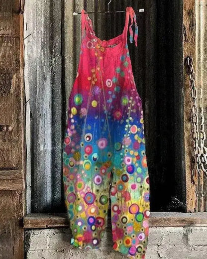 Vintage Style Jumpsuit Women Casual Floral Rompers Loose Boho Casual Jumpsuits Sleeveless Print Strappy Jumpsuit 2024 New
