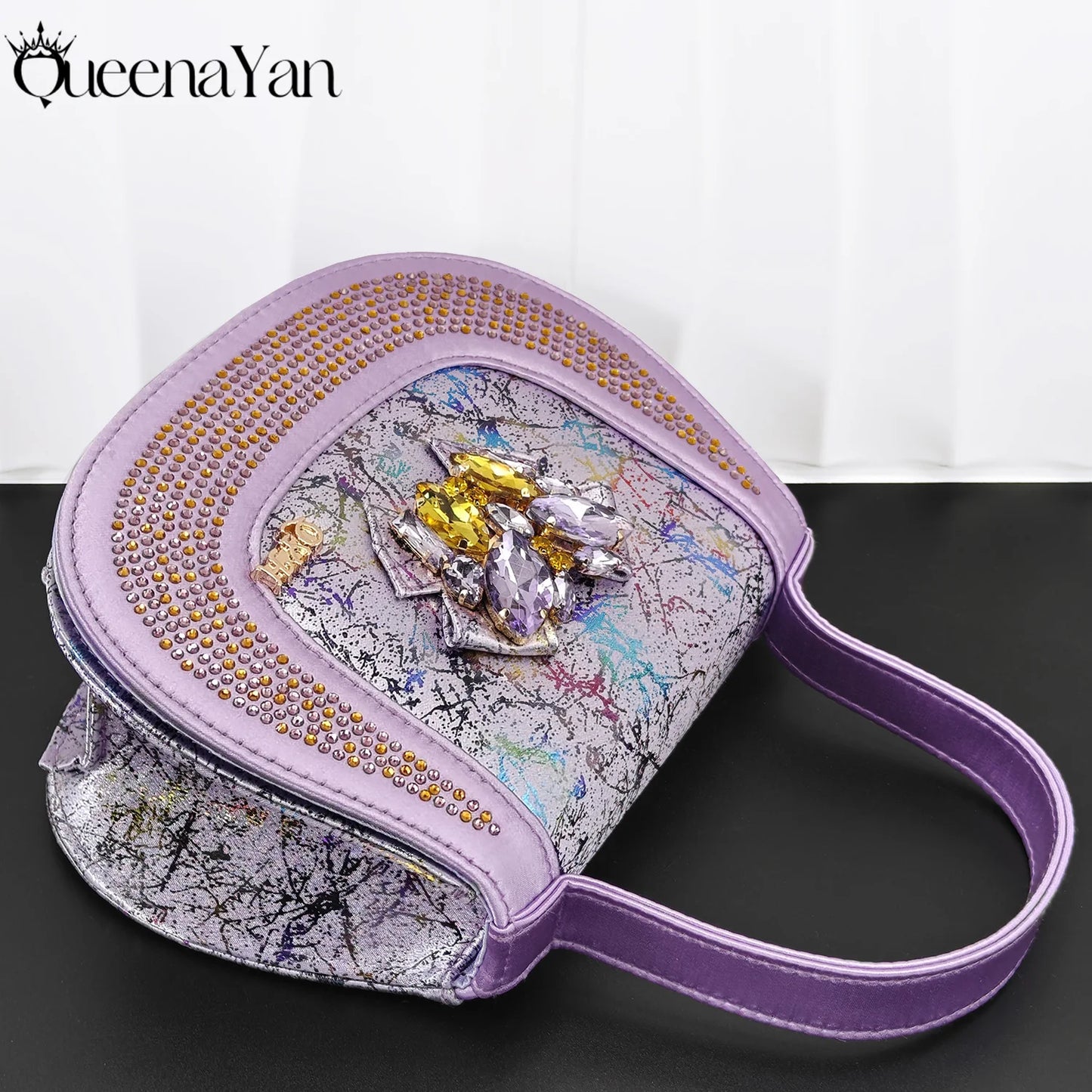 New Arrval Print and Colorful Rhinestone Design Lilac Color Party Wedding Shoes and Essential for Banquets, Exquisite HandBag