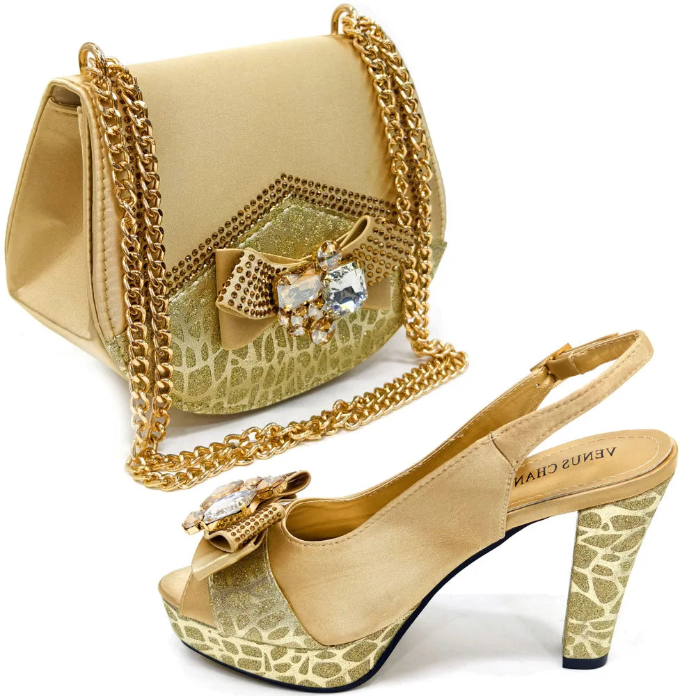 Doershow new come Matching Women Shoe and Bag Set Decorated black Nigerian Shoes and Bag Set Italy Shoes and Bag set HDF1-17