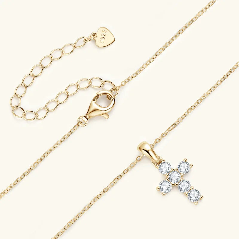 Cross Necklace Pendant Moissanite Diamond 925 Silver Woman Accessories Friendship Gift Catholic Christian Fine Jewelry