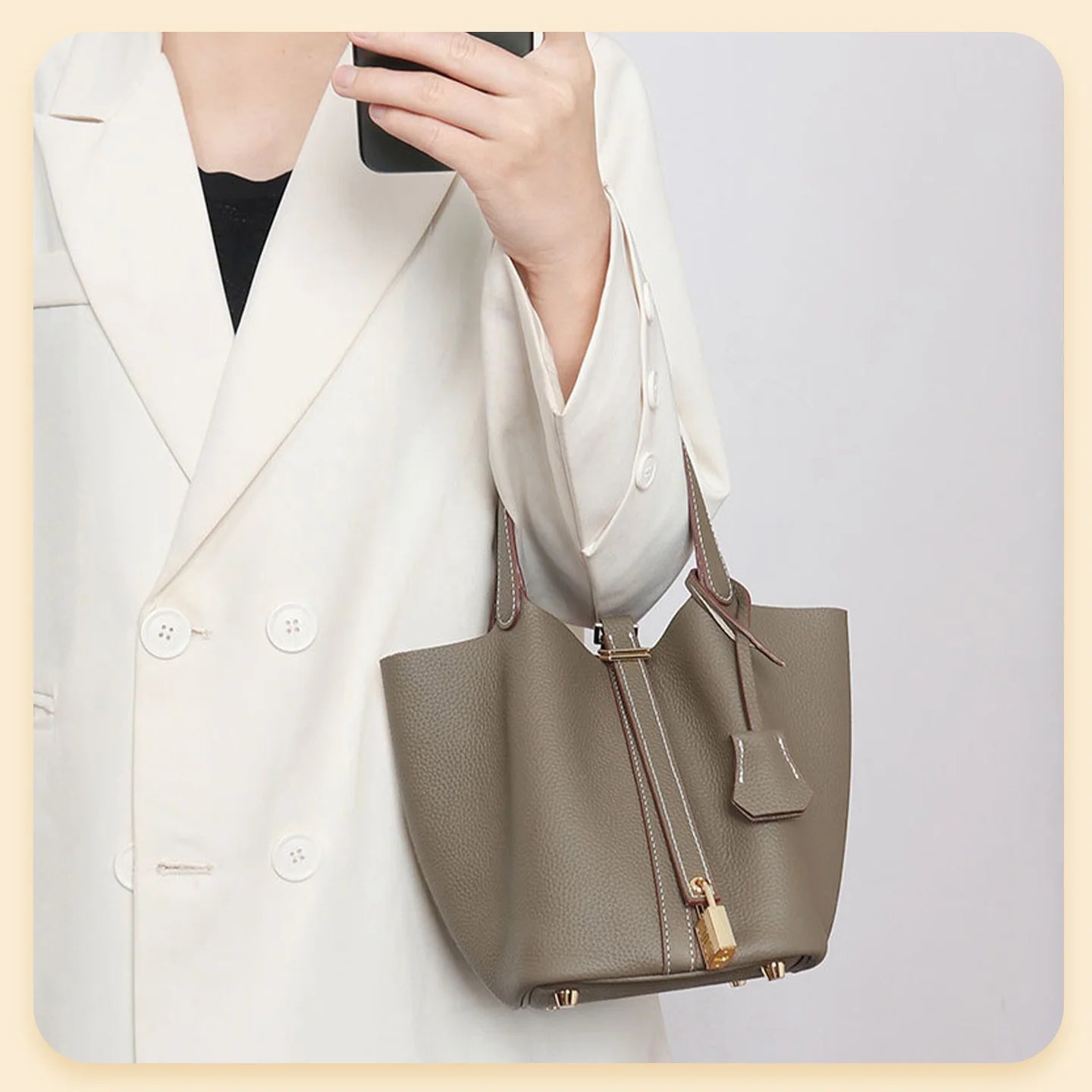 Women Tote Bags 100% Genuine Leather Bucket Female Fashion Solid Designer Shopper Shoulder Handbags Brand Trend Purses