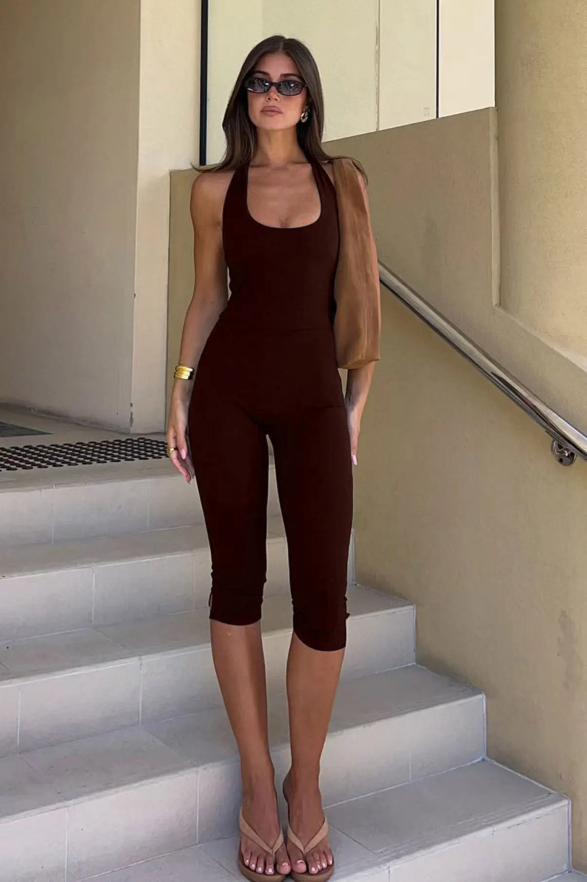 Sexy Black Halter Bodycon Romper Women Summer Backless Capri Length Jumpsuit One Piece Workout Yoga Playsuit Streetwear