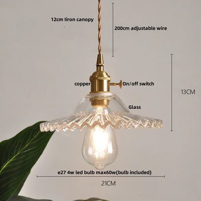 IWHD Home Decor LED Pendant Lights Kitchen Restaurant Copper Socket Flower Green Glass  Nordic Modern Walnut Wood Hanging Lamp