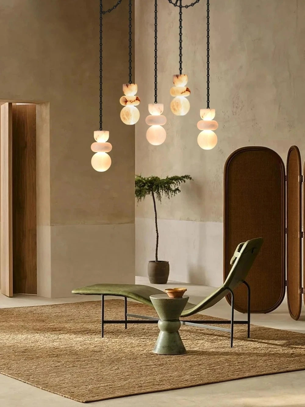 Alabaster Marble Chain Hanging Pendant Lights Collection for Dining Room Spanish Natural Marble LED Chandelier For Living Room