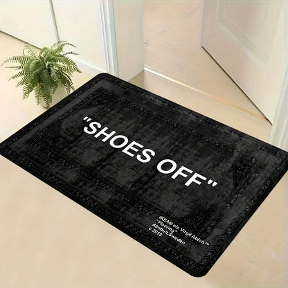 VIKAMA Minimalist Carpet “SHOES OFF” Black Stain-Resistant Rug Doormat Welcome Mat Rug For Bedroom Carpet For Live Room Home Dec